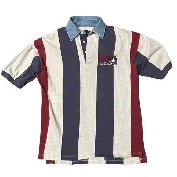 90’s Vintage Disney University Alumni Mickey Mouse Striped Polo Shirt, S 44/46 - Picture 1 of 12